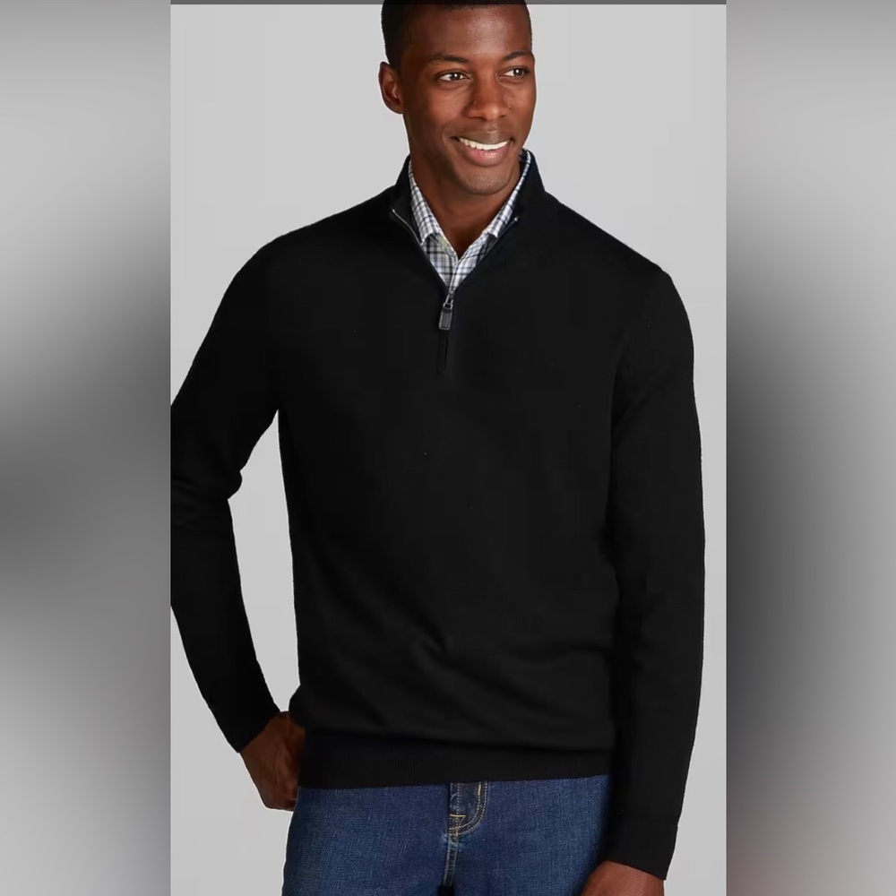 Jos. A. Bank NWT New With Tags Black Pima Cotton Quarter Zip Sweater  Large